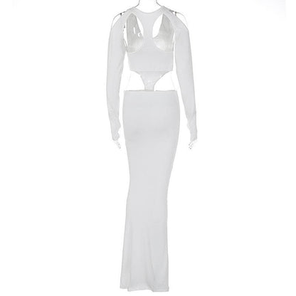 U-Neck Cutout Glove Sleeve Hollow Out Maxi Dress