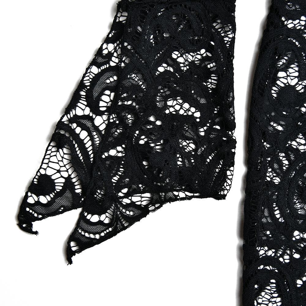 Lace V Neck Long Sleeve Sheer Flared Leg Jumpsuit