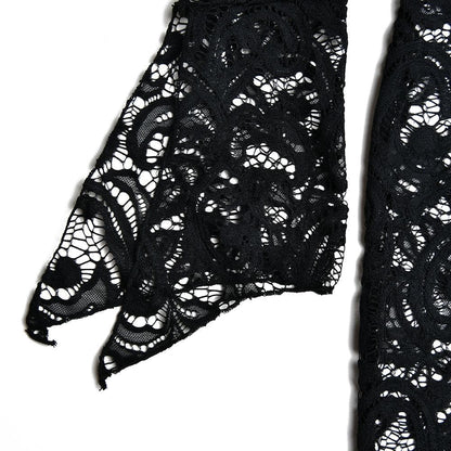 Lace V Neck Long Sleeve Sheer Flared Leg Jumpsuit