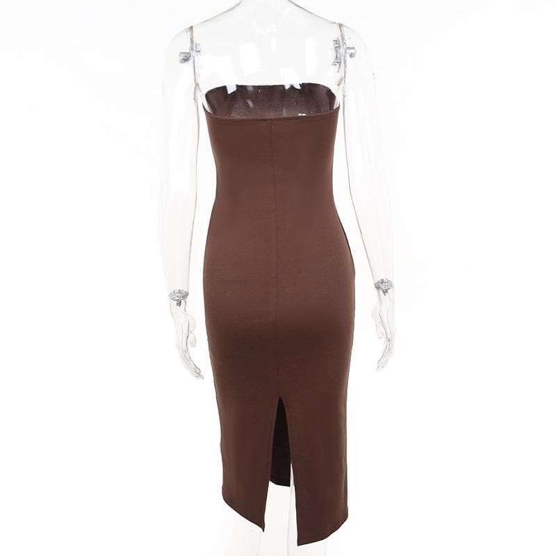 Strapless Rhinestone Studded Tube Side Slit Bodycon Midi Dress
