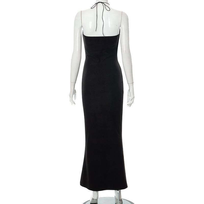 Halter Neck Cutout Gathered Bust String Detail Bodycon Maxi Dress