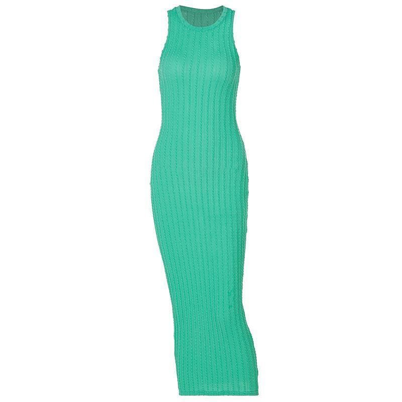 Crewneck Cable Knit Sleeveless Bodycon Midi Dress