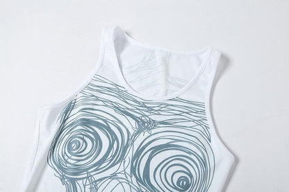 Abstract Figure Line Art Scoop Neck Tank Bodycon Midi Dress