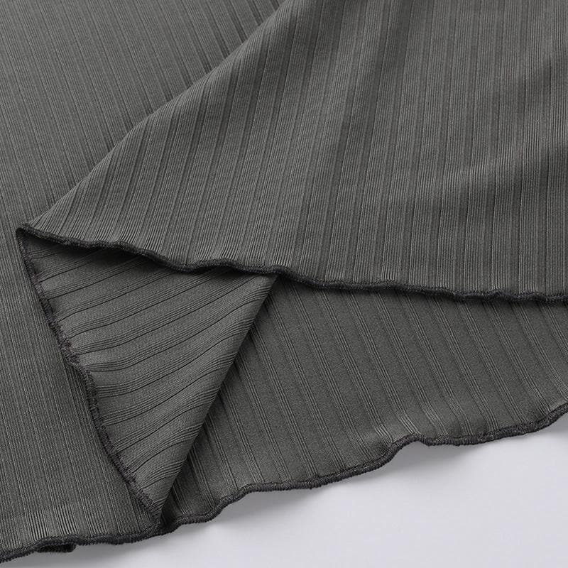 Square Neck Ribbed Knit Flared Sleeve Ruffle Mini Dress