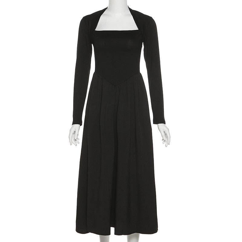 Layered Square Neck Long Sleeve A Line Midi Dress
