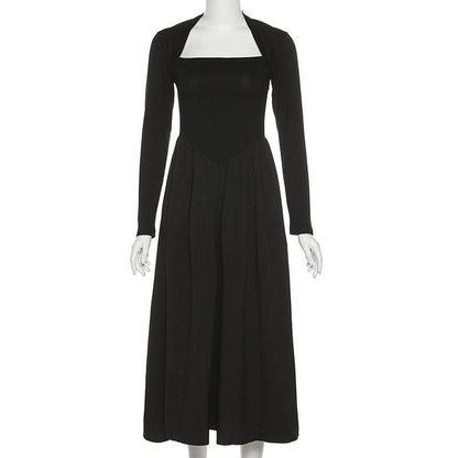 Layered Square Neck Long Sleeve A Line Midi Dress