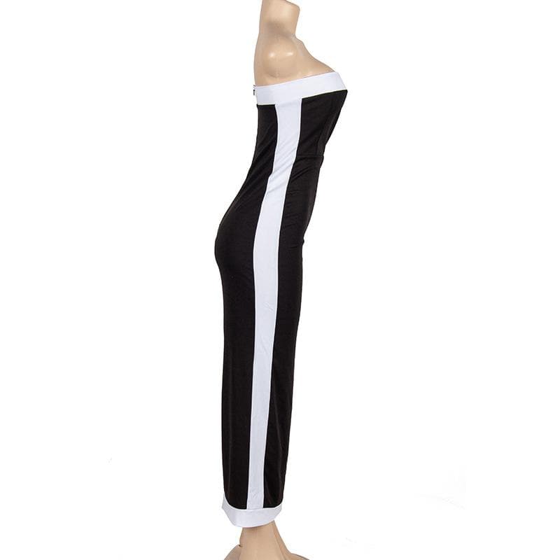Strapless Contrast Stripe Panel Zip Back Tube Maxi Dress