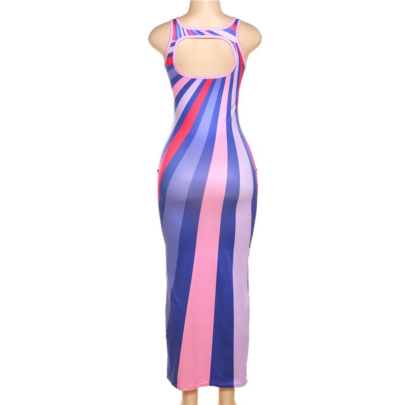 Sunburst Stripe Cut In Sleeveless Bodycon Maxi Dress