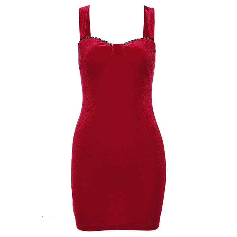 Velvet Sweetheart Neck Lace Trim Bustier Mini Dress