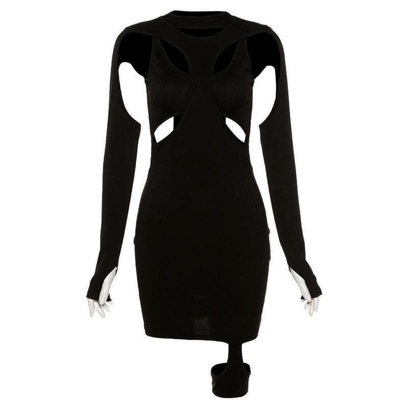 High Neck Shoulder Cutout Waist Cutout Thigh Strap Mini Dress