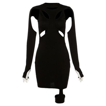 High Neck Shoulder Cutout Waist Cutout Thigh Strap Mini Dress