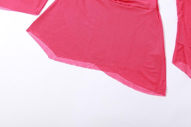 Halter Cowl Neck Mesh Off Shoulder Flare Cuff Mini Dress