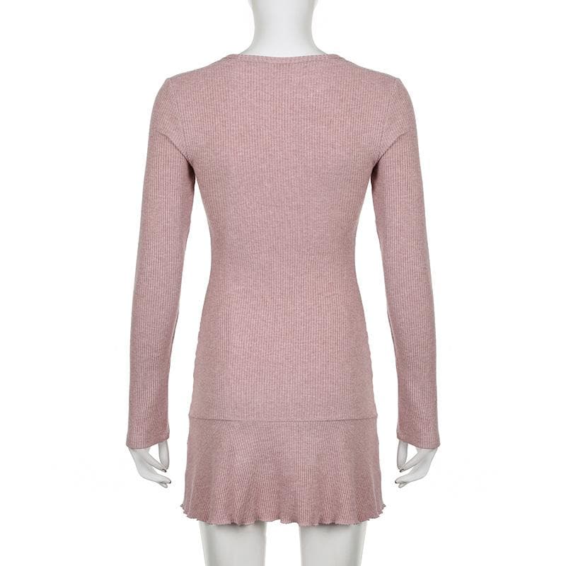 Sweetheart Neck Ribbed Knit Ruffle Shrug Long Sleeve Tube Mini Dress