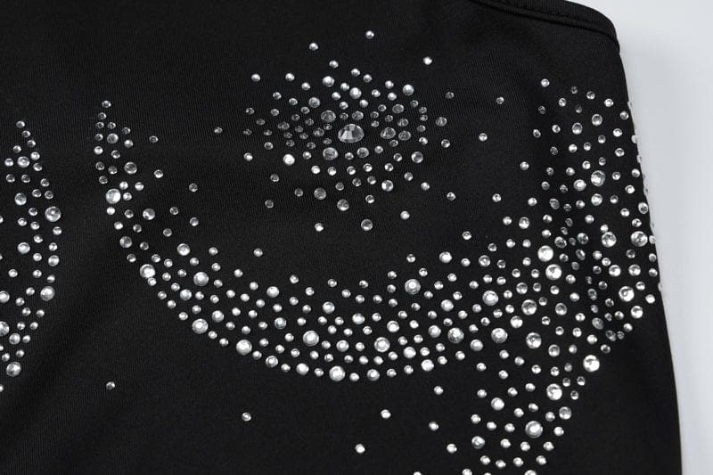 Rhinestone Contour Embellished Crew Neck Sleeveless Bodycon Maxi Dress