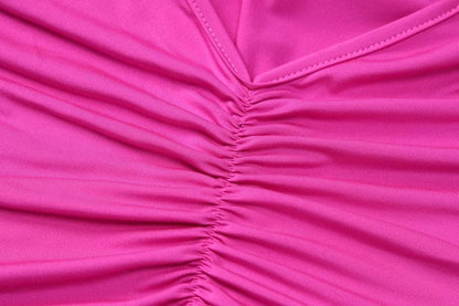 Ruched Back Deep V Backless Spaghetti Strap Maxi Dress