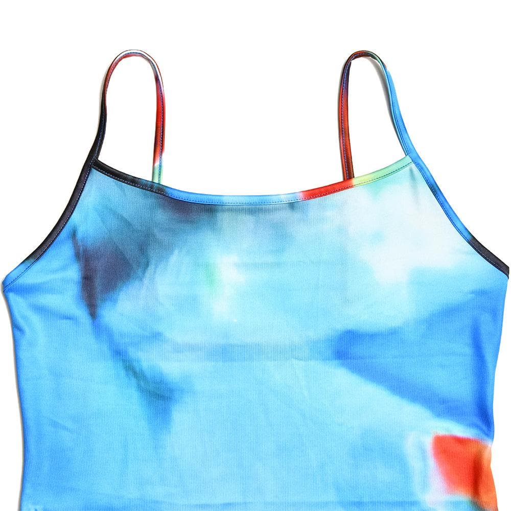 Watercolor Abstract Print Scoop Neck Spaghetti Strap Bodycon Maxi Dress