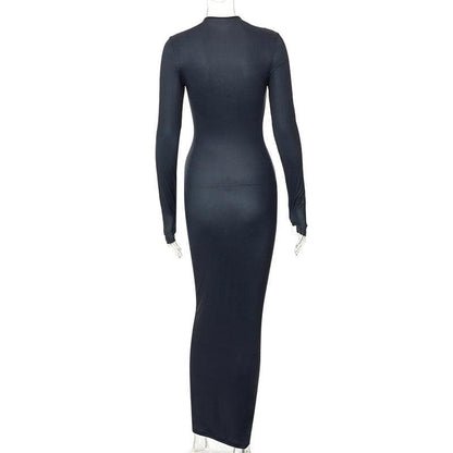 Mock Neck Thumbhole Sleeve Anatomical Graphic Maxi Dress