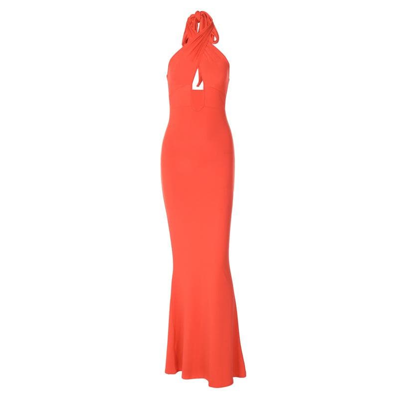 Cross Front Hollow Out Halter Backless Two-Way Maxi Dress