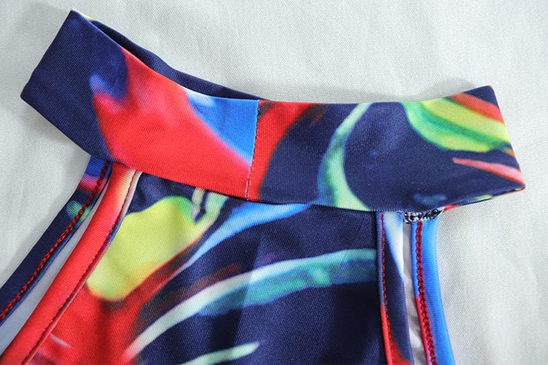 Mock Neck Halter Abstract Marble Swirl Print Bodycon Maxi Dress