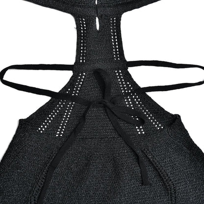 Halter V-Neck Side Cutout Knit Panel Bodycon Maxi Dress