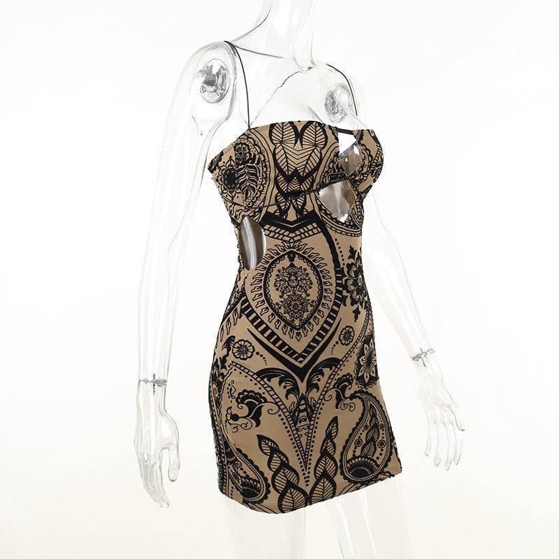 Paisley Print Crisscross Strap Cut Out Cami Bodycon Mini Dress
