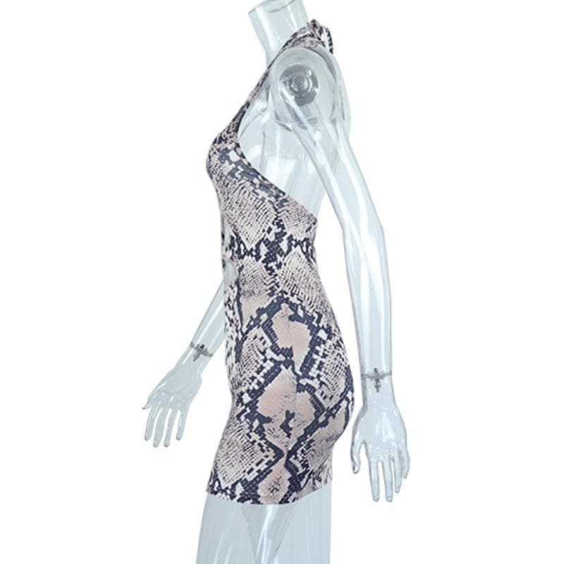 Snakeskin Print Halter Lattice Front Cutout Backless Mini Dress