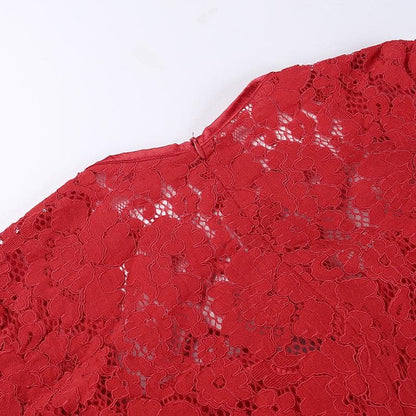 Lace Long Sleeve Sweetheart Keyhole Zip-Up Padded Mini Dress