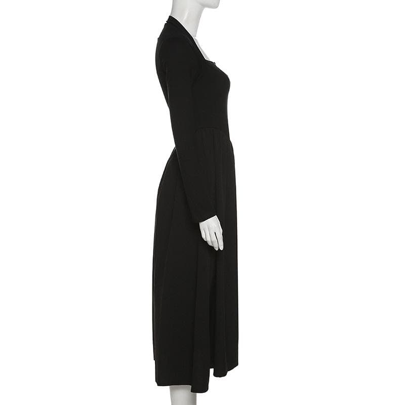 Layered Square Neck Long Sleeve A Line Midi Dress