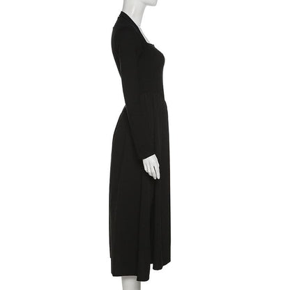 Layered Square Neck Long Sleeve A Line Midi Dress