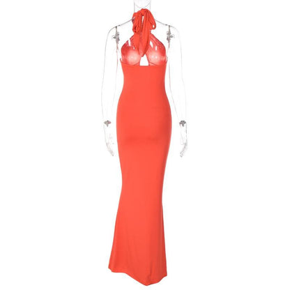 Cross Front Hollow Out Halter Backless Two-Way Maxi Dress