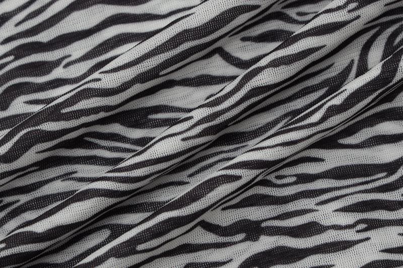 Crew Neck Zebra Print Diagonal Cutout Long Sleeve Mini Dress