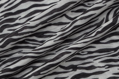 Crew Neck Zebra Print Diagonal Cutout Long Sleeve Mini Dress