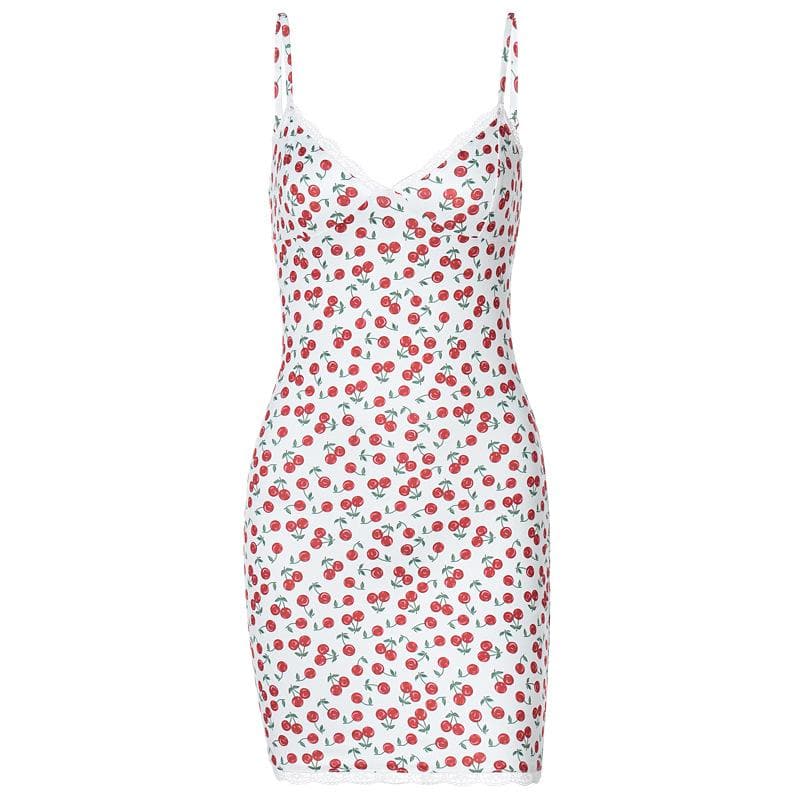 Sweetheart Lace Trim Print Spaghetti Strap Bodycon Mini Dress