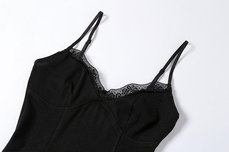 Lace Hem Sweetheart Spaghetti Strap Backless Cami Mini Dress