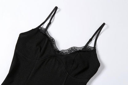 Lace Hem Sweetheart Spaghetti Strap Backless Cami Mini Dress