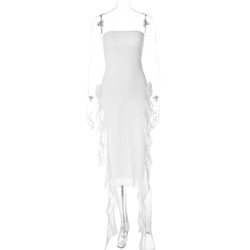 Strapless Side Ruffle Bodycon Maxi Dress