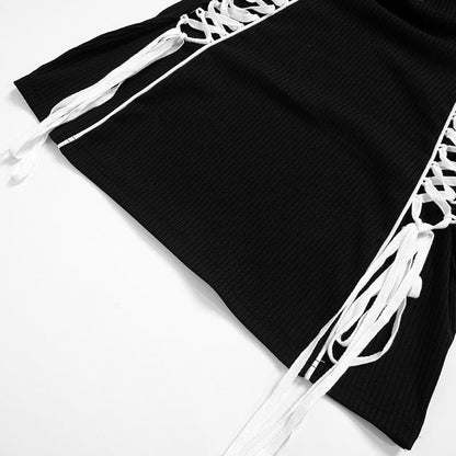 Ribbed Knit Half Zip Lace Up Side Corset Mini Dress