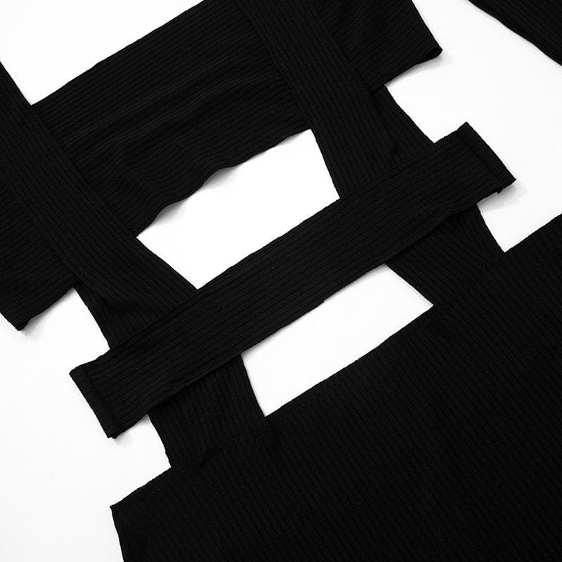 Square Neck Cutout Rib Knit Long Sleeve Mini Dress