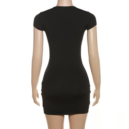 Crew Neck Cap Sleeve Slash Cutout Hollow Out Bodycon Mini Dress