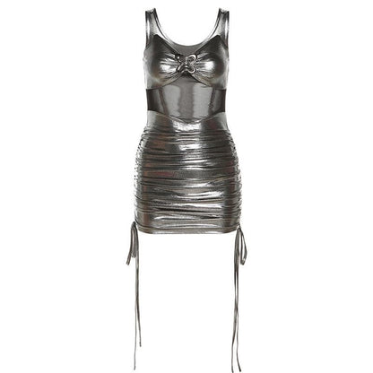 Sweetheart Mesh Panel Butterfly Ring Clear Strap Ruched Mini Dress