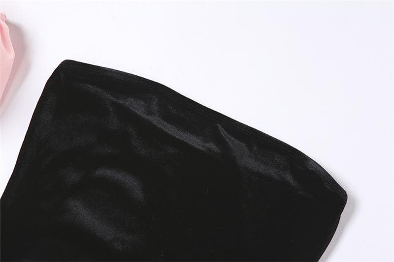 Puff Sleeve Detached Arm Warmer Velvet Strapless Tube Mini Dress