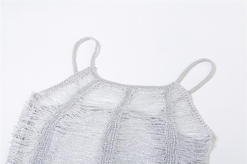 Shredded Ladder Knit Scoop Neck Bodycon Cutout Mini Dress