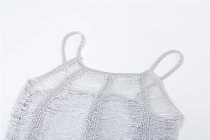 Shredded Ladder Knit Scoop Neck Bodycon Cutout Mini Dress