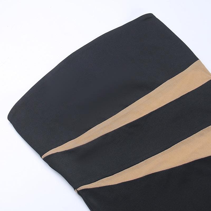 Strapless Diagonal Contrast Panel Bodycon Maxi Dress