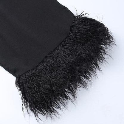 Strapless Glitter Knit Feather Trim Tube Midi Dress