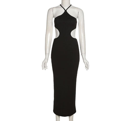 Halter Cutout Open Back Rib Knit Midi Dress