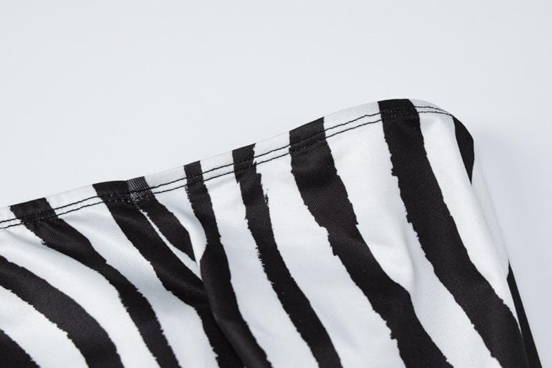 Off Shoulder Long Sleeve Zebra Print Bodycon Maxi Dress