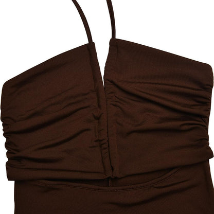 Halter Keyhole Midriff Cutout Drawstring Side Slit Maxi Dress