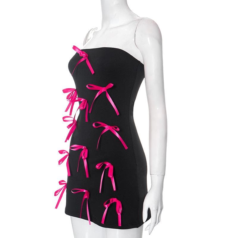 Strapless Ribbon Bow Scatter Bodycon Mini Dress