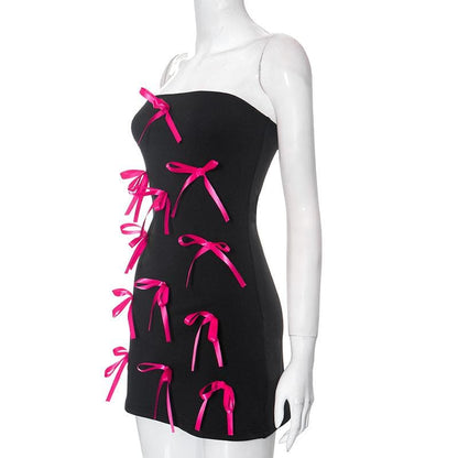 Strapless Ribbon Bow Scatter Bodycon Mini Dress